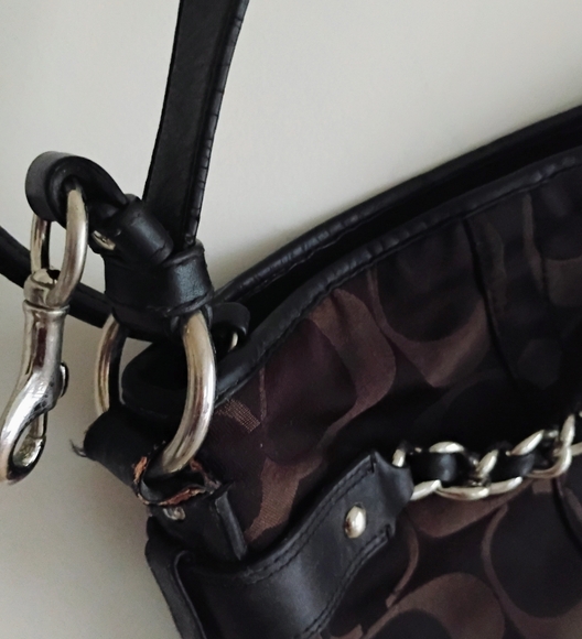 Coach Black Leather Dark Brown Canvas Signature Crossbody Bag Purse - Picture 5 of 15